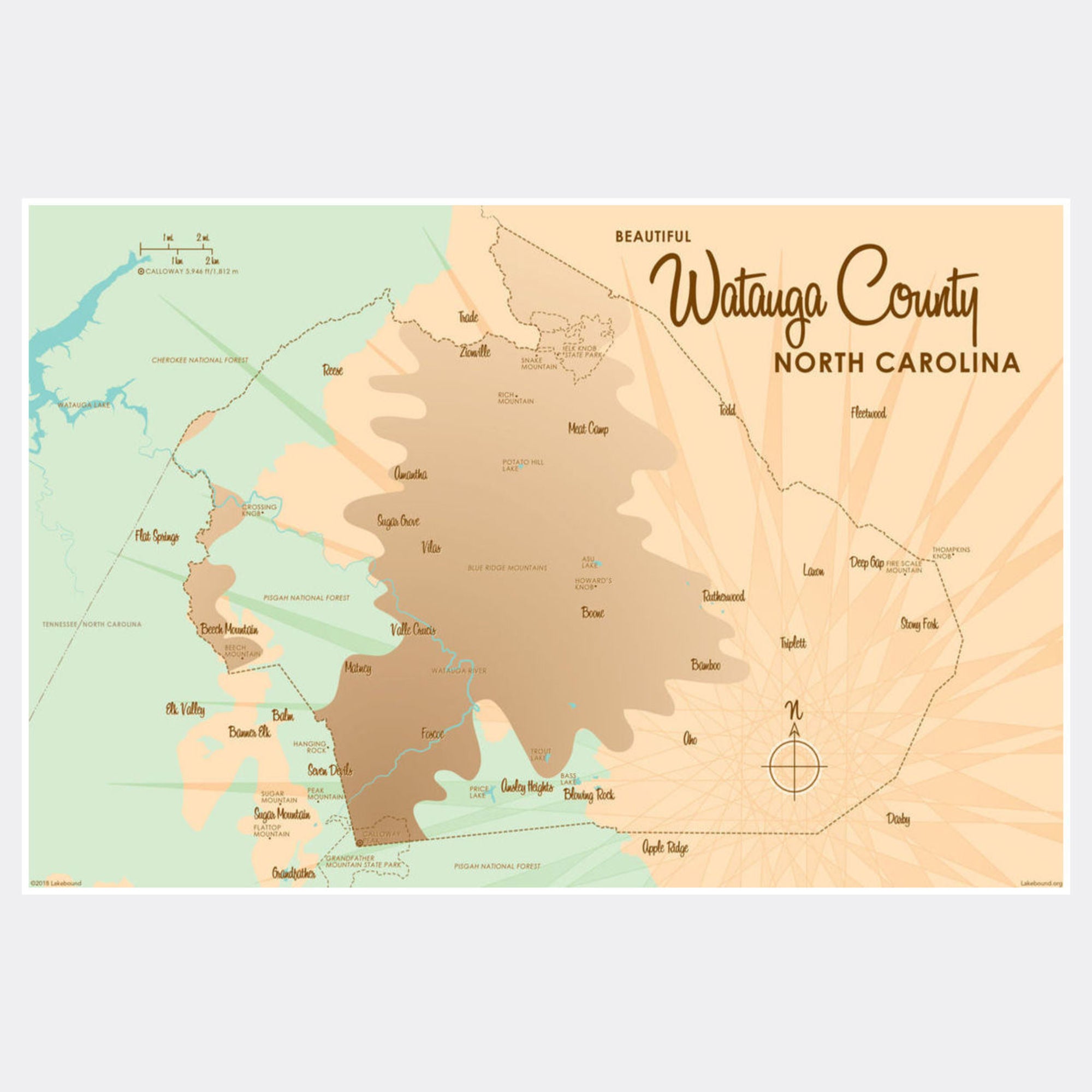 Watauga County North Carolina, Paper Print photograph regarding Printable Map of North Carolina Counties called Watauga County North Carolina, Paper Print